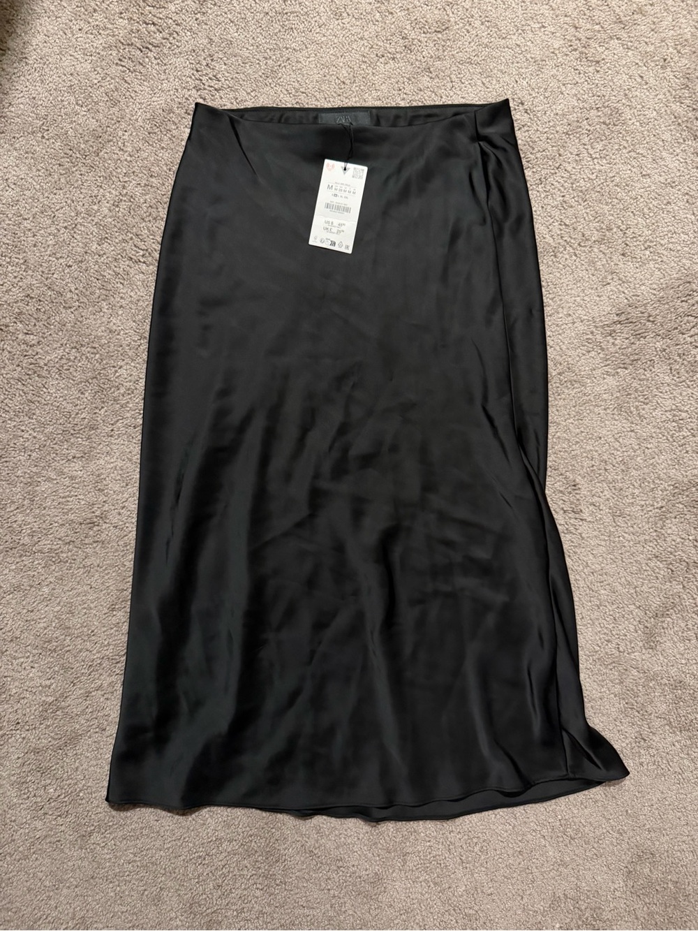 NWT Zara Black Satin Midi Skirt Medium